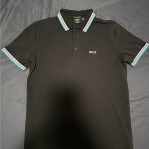 BOSS Hugo Boss Men’s Black Polo Shirt size Small Black with Teal & White Accents
